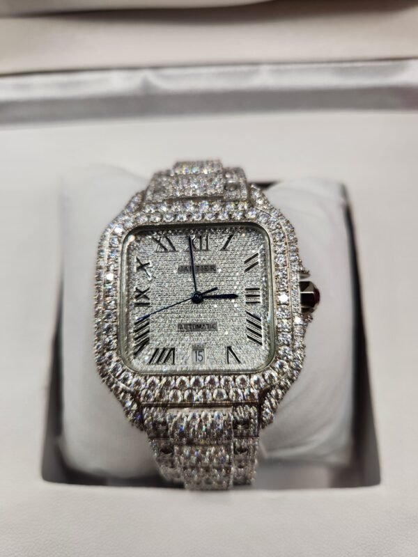 Iced Out Cartier Santos with Moissanite Diamonds - Image 4
