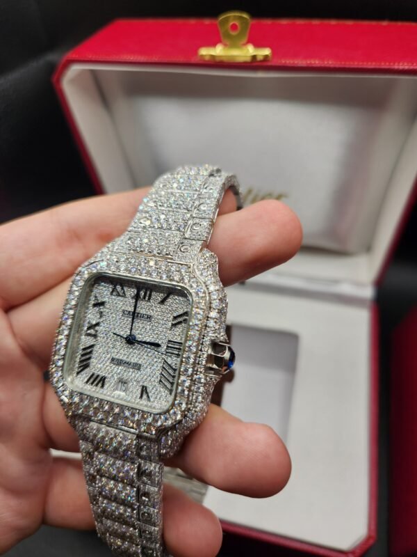 Iced Out Cartier Santos with Moissanite Diamonds - Image 3