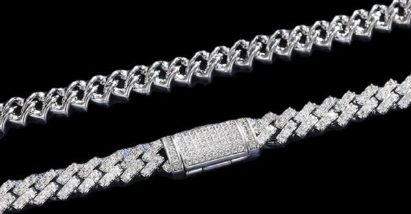 Micro Diamond Prong Moissanite Cuban Necklace in Silver - Image 4