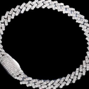 Micro Diamond Prong Moissanite Cuban Necklace in Silver