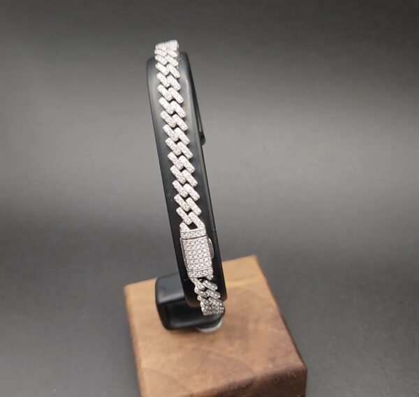 Micro Diamond Prong Moissanite Cuban Bracelet in Silver - Image 2
