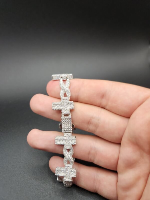 Baguette Cross Bracelet with Moissanite Diamonds on Silver - Image 2
