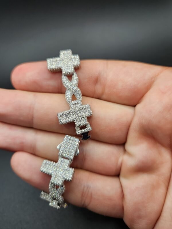 Baguette Cross Bracelet with Moissanite Diamonds on Silver - Image 3
