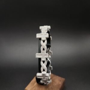 Baguette Cross Bracelet with Moissanite Diamonds on Silver