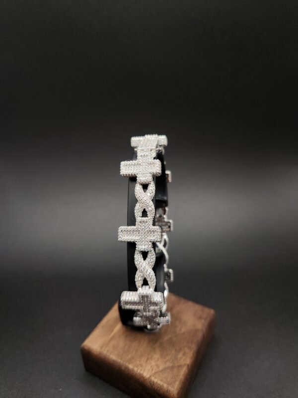 Baguette Cross Bracelet with Moissanite Diamonds on Silver