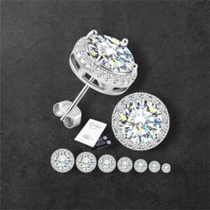 Halo Stud Moissanite Diamond 18k Gold Plated Earrings